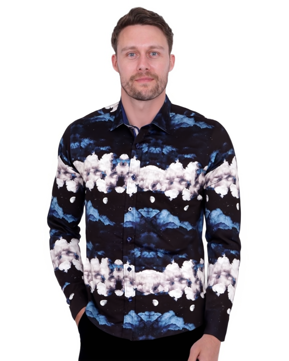 Cloud Print Men's Shirt with Matching Handkerchief