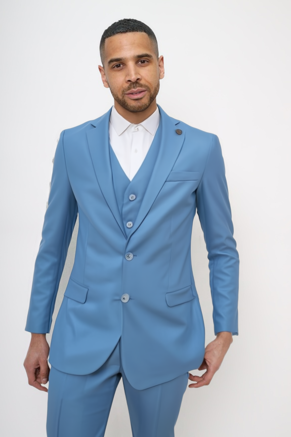 Blue Classic Plain 3 Piece Men's Suit