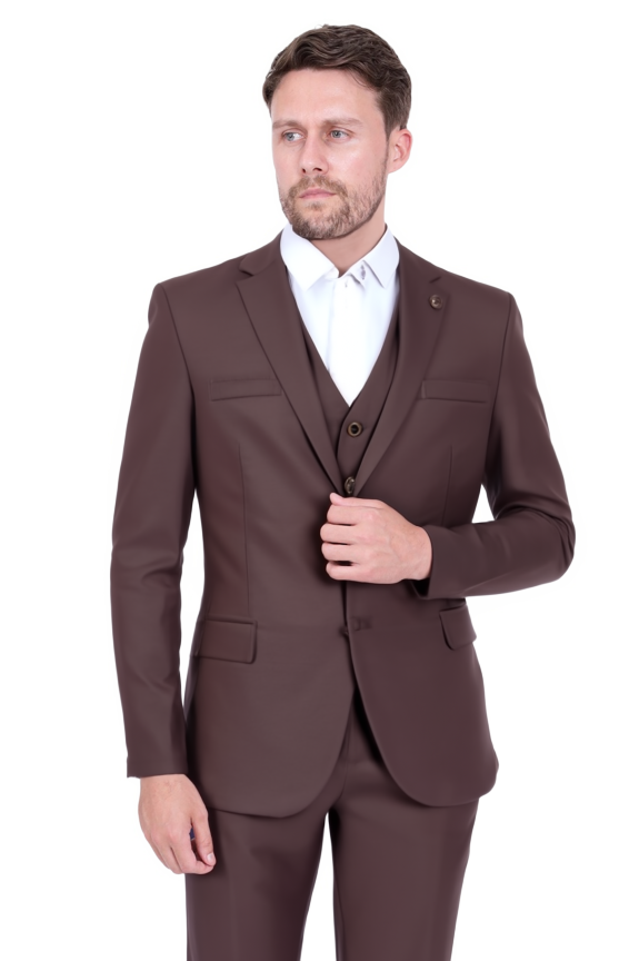 Brown Classic Plain 3 Piece Men's Suit