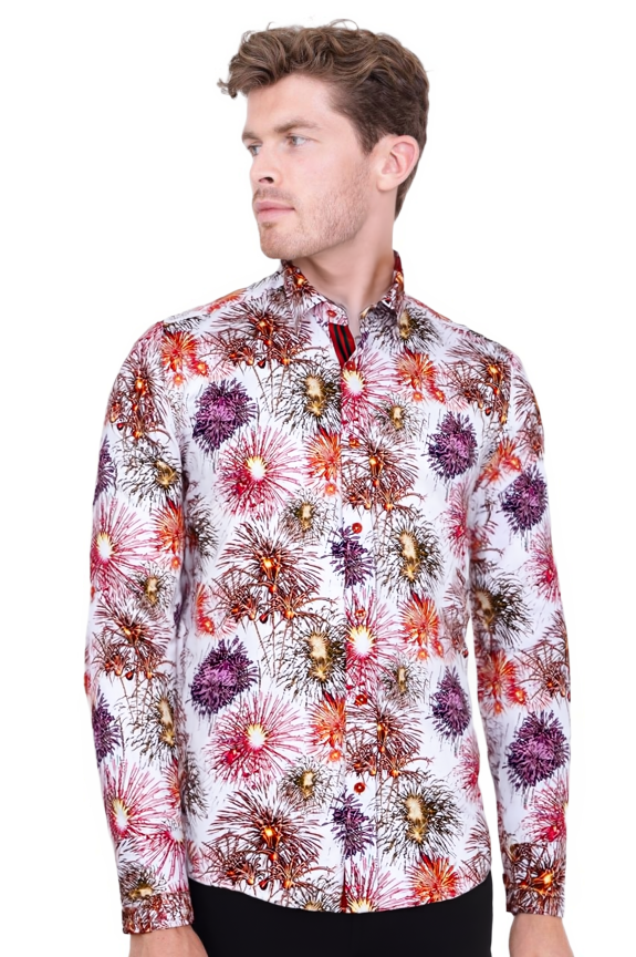 New Year Print Men's Shirt with Matching Handkerchief