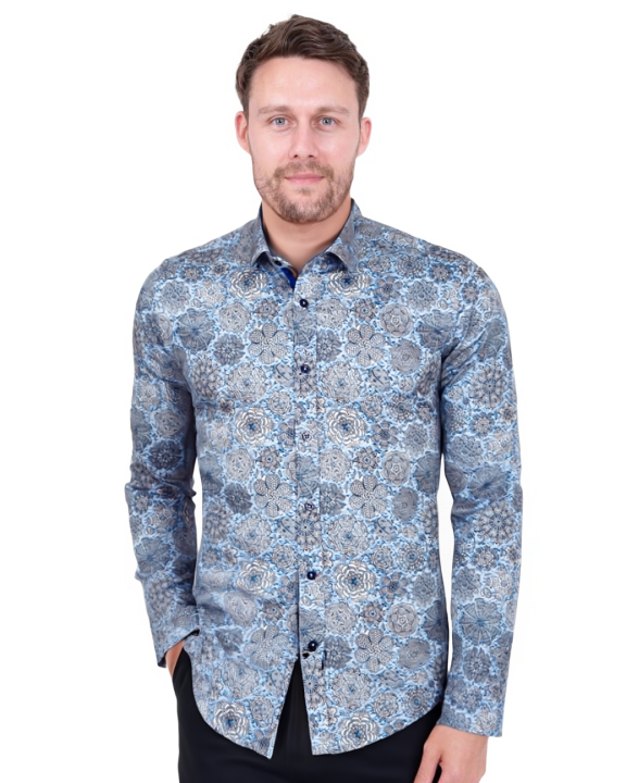 Floral Mosaic Print Shirt with Matching Handkerchief