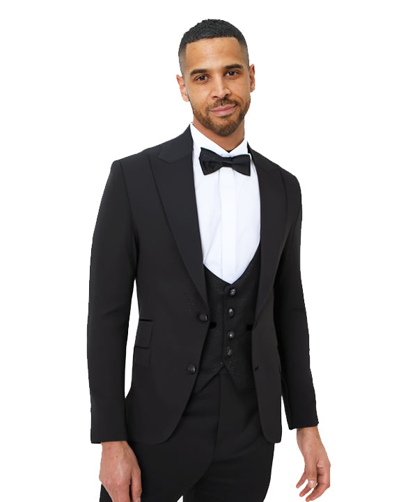 Black Men's 4 Piece Glitter Suit Contrasting Lapel