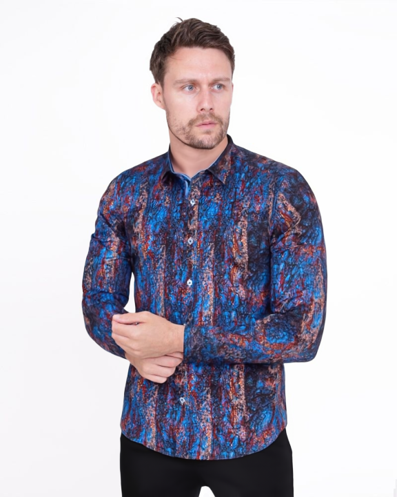 Dark Blue Crust Print Shirt with Matching Handkerchief