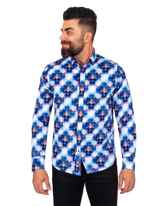 Royal Blue Polka Dotted Cotton Shirts For Men