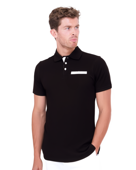 Black Polo T-Shirt With Contrasting Collar