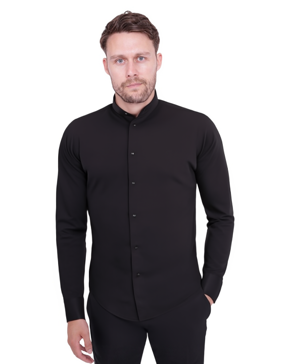 Black Grandad Collar Men's Shirt