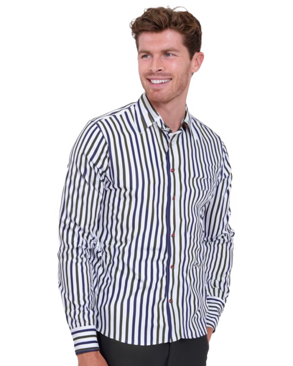 White Stripe Print Shirt with Matching Handkerchief