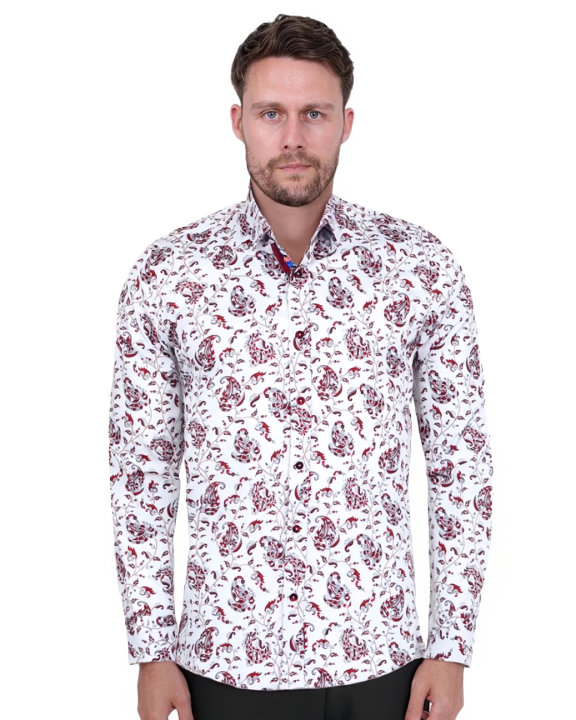 White Paisley Print Shirt with Matching Handkerchief