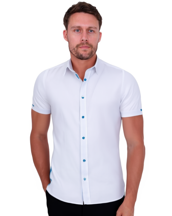 White Linen Plain Short Sleeve Shirt