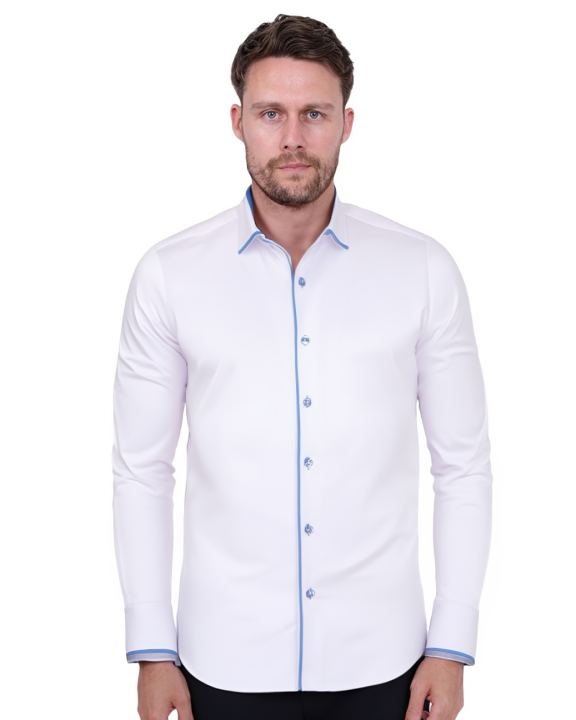 Blue Classic Plain Shirt with Collar Tip Design