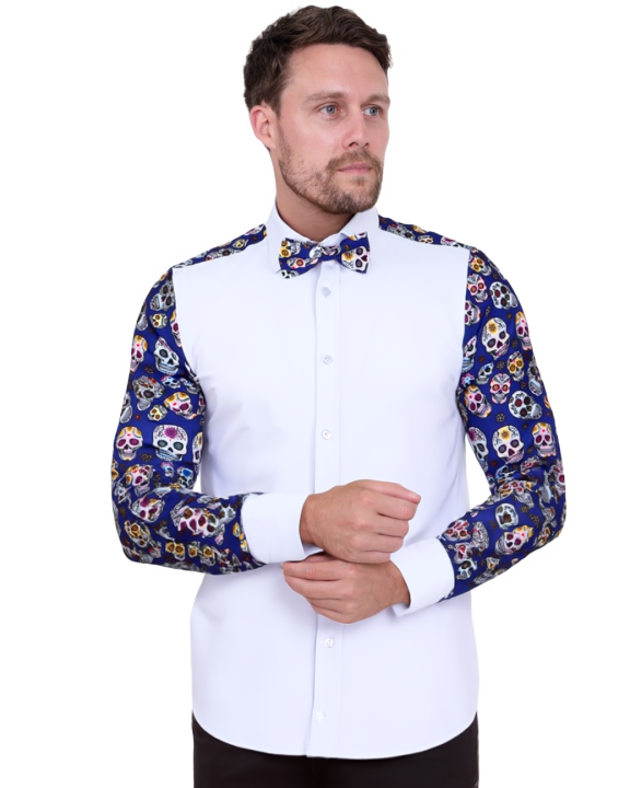 Skull Print Tuxedo Shirt Plain Front Panel