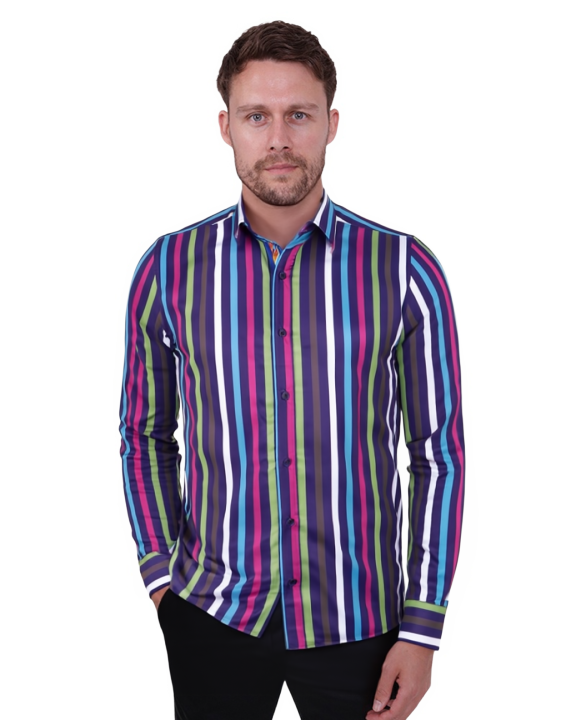 Dark Green Colourful Bold Striped Men's Shirt