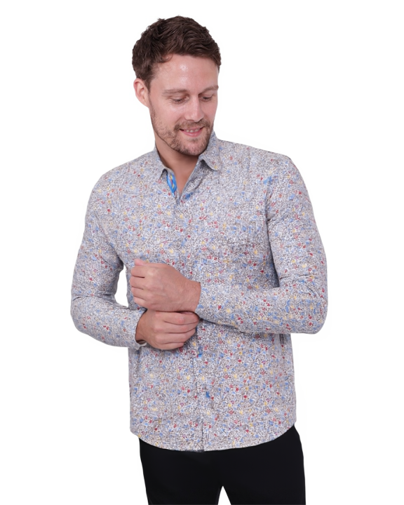 Cream Micro Flower Print Men's Shirt