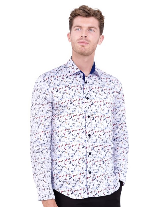 White Small Butterfly Print Men's Shirt