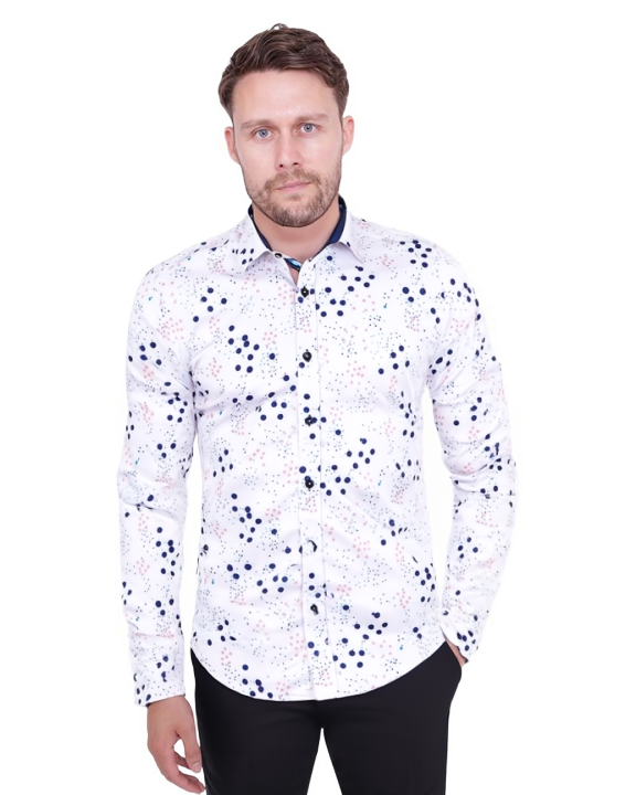 White Colourful Spot Print Men's Shirt