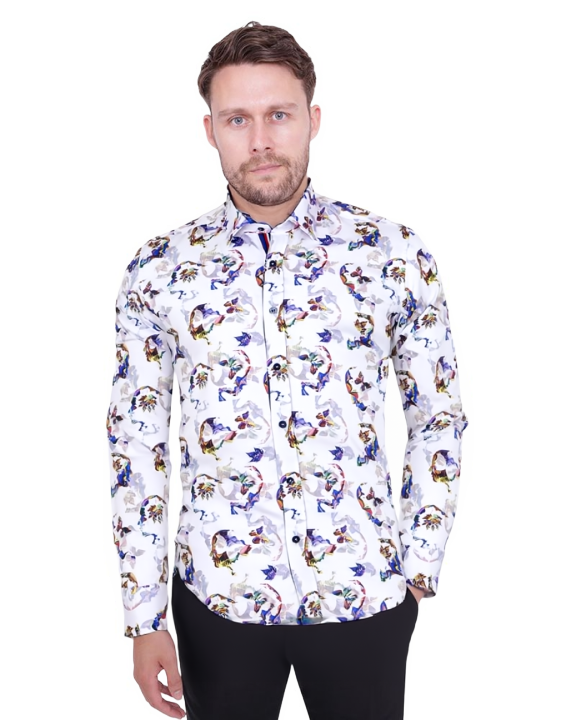 Colourful Silhouette Print Shirt with Matching Handkerchief