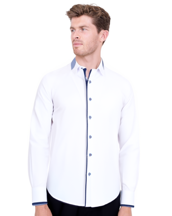 White Fashion Shirt with Classic Collar Tip Design