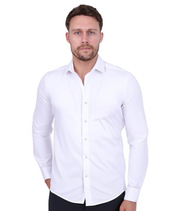 White Cotton Plain Stretch Shirt