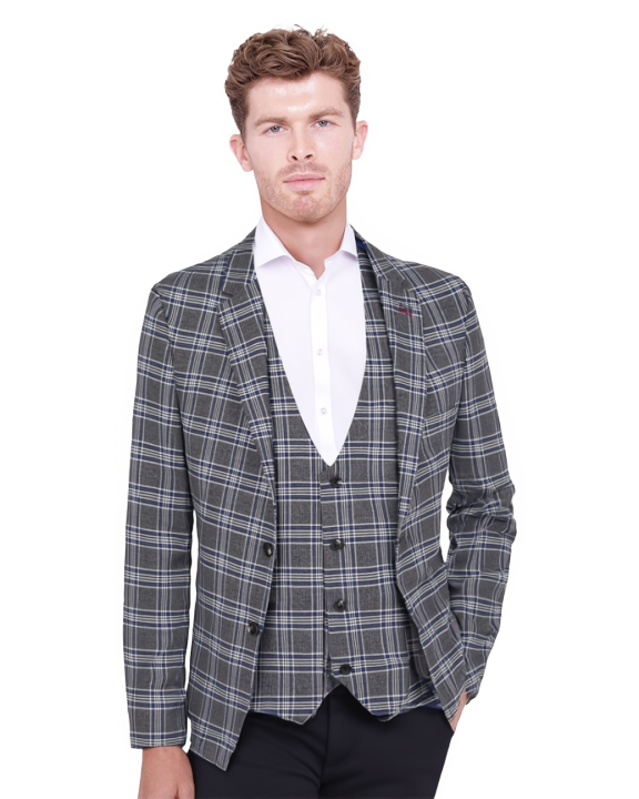 Blue Prince Of Wales Check Blazer & Waistcoat