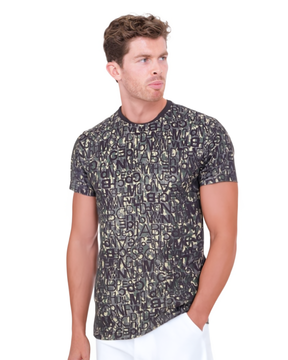 Alphabet Camouflage Print Body Fit T-Shirt