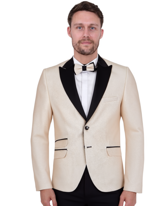 Cream Glitter Blazer with Contrasting Lapel