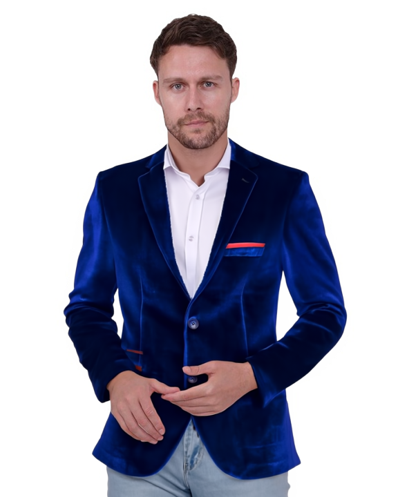 Dark Blue Velvet Feel Plain Mens Fashion Blazer