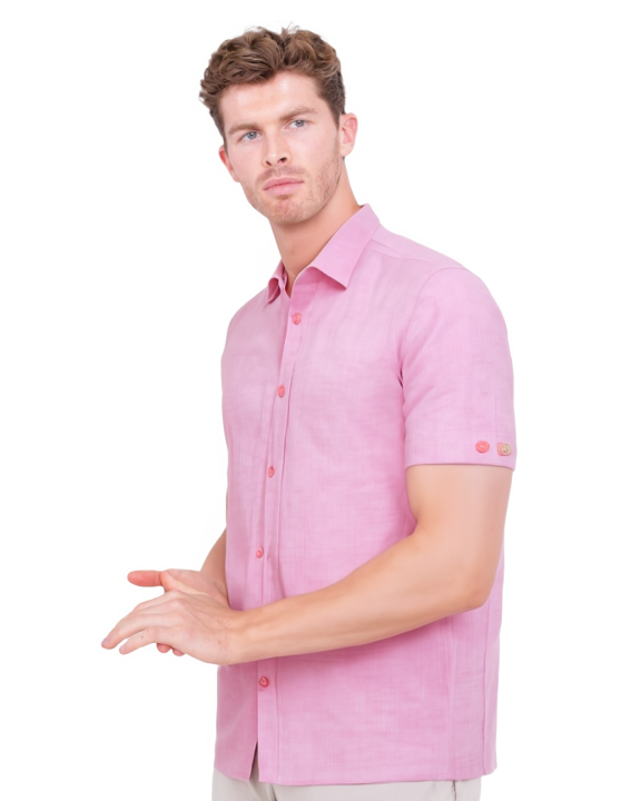 Pink Linen Plain Short Sleeve Shirt