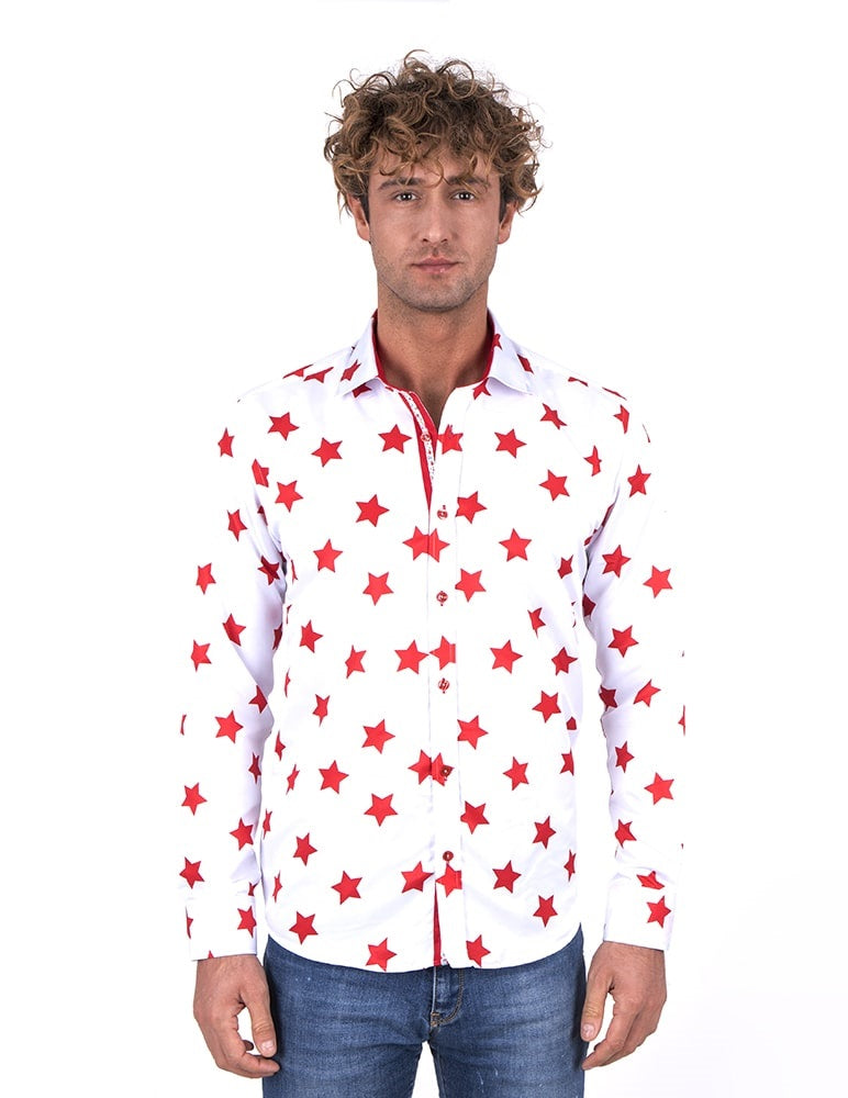 Christmas White Star Print Men's Shirt