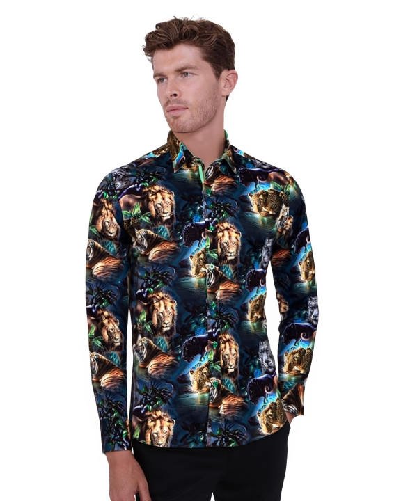 Wild Animals Print Shirt with Matching Handkerchief