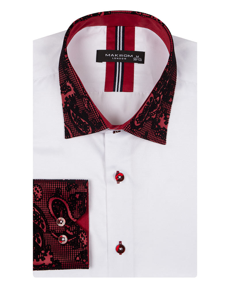 Burgundy Paisley Embroidery Design Collar & Cuff Shirt