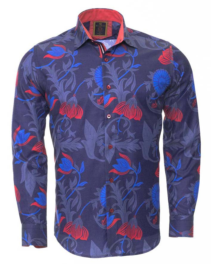 Navy Fashion Shirt With Floral Print Design