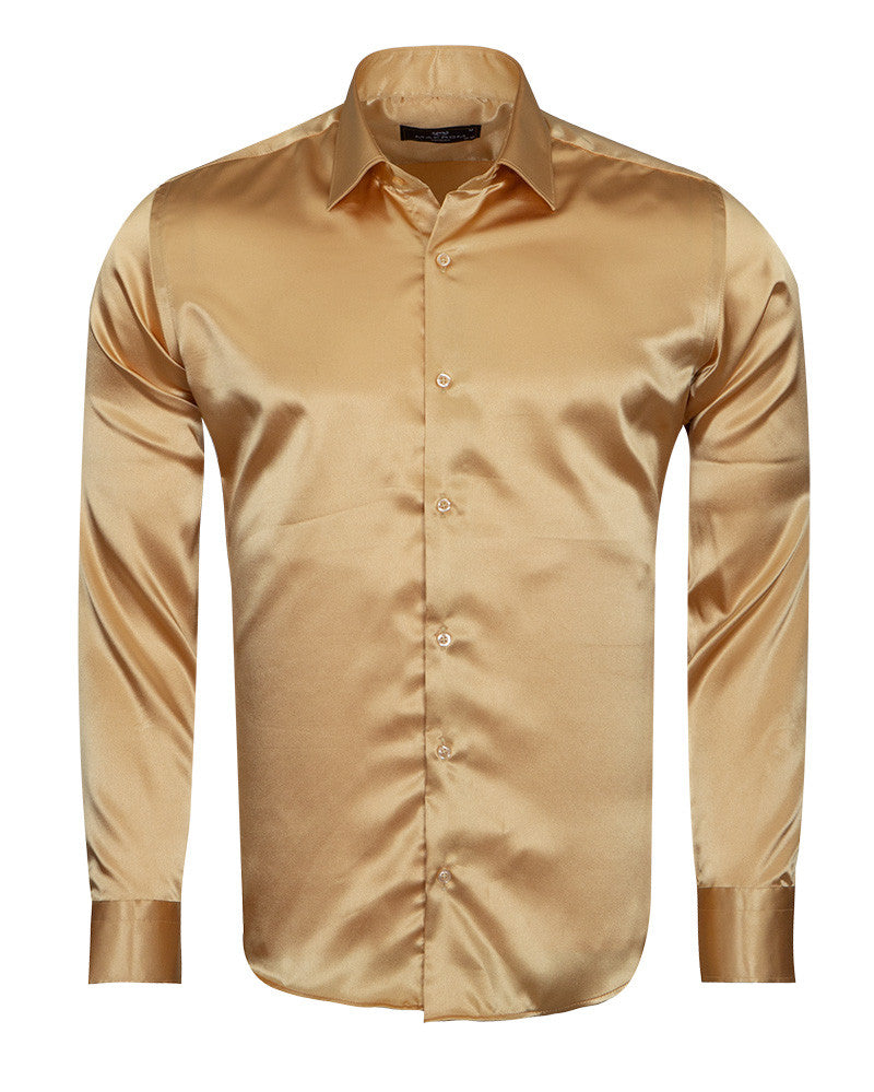 Gold Shiny Satin Shirt with Matching Tie