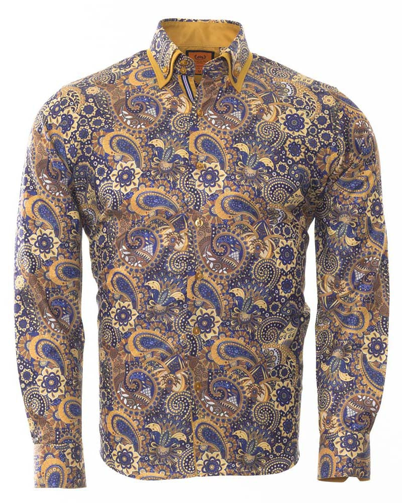 Double Collar Paisley Long Sleeve Shirt