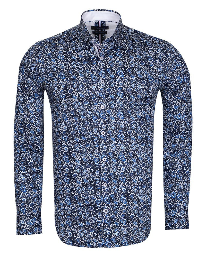 Blue Floral Print Pure Cotton Shirt