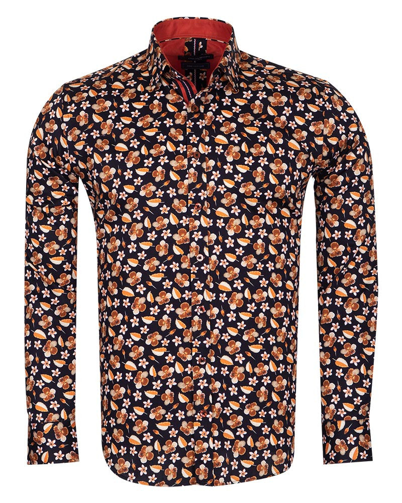 Floral Gold & Black Print Pure Cotton Shirt