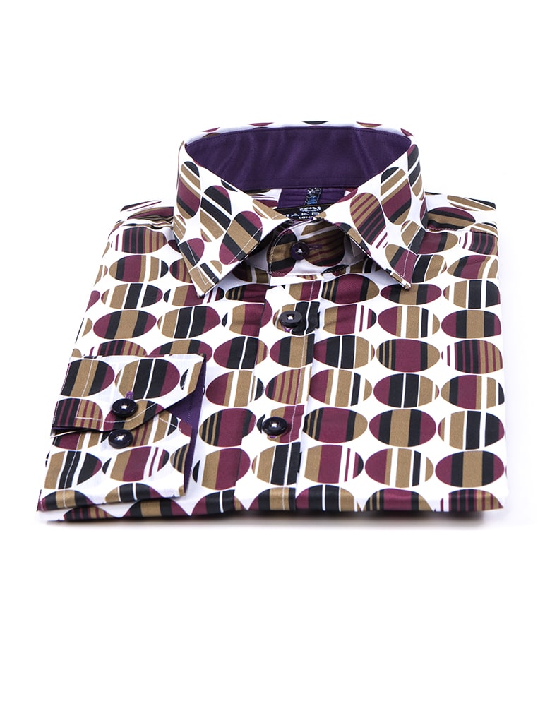 Burgundy Circle Print Men's Shirt