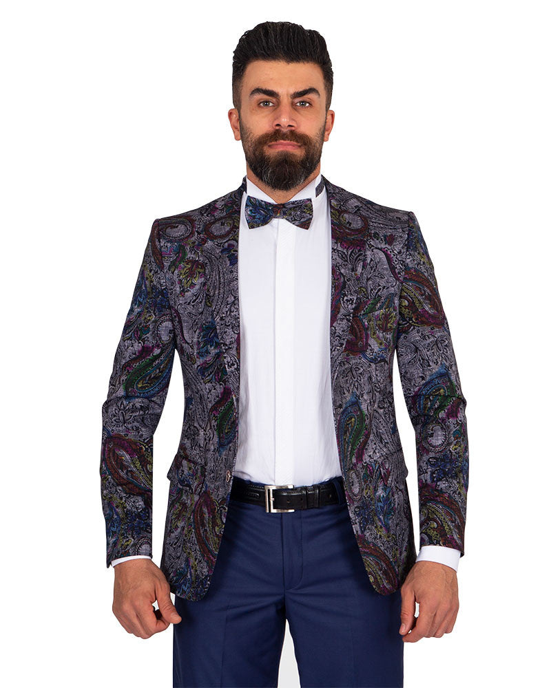 Paisley Cotton Blazer and Bow Tie