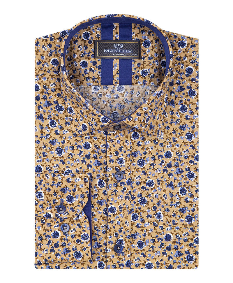 Beige Floral Design with Contrasting Colour Men's shirt – Makrom