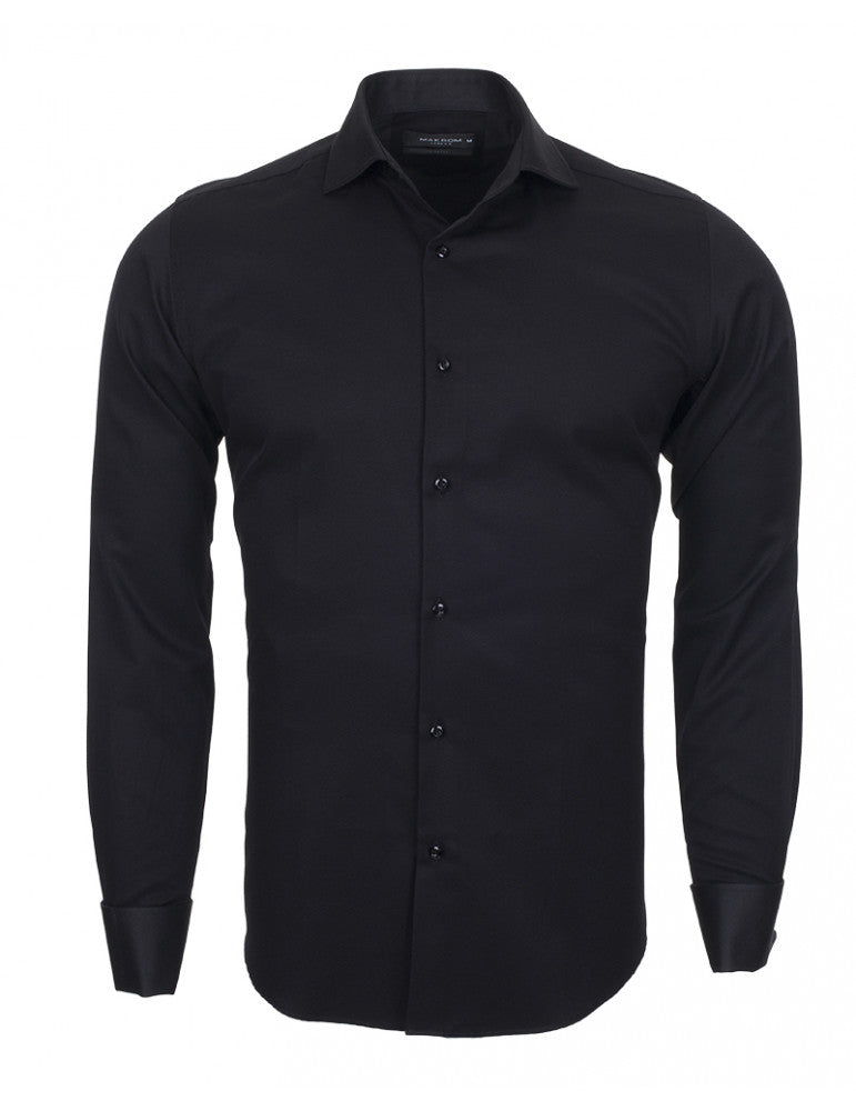 Black Casual Twill Double Cuff Long Sleeve Shirt