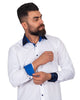 Dark Blue Embroidery Design Collar & Cuff Shirt