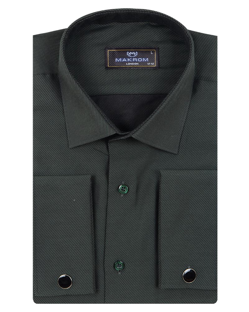 Dark Green Casual Twill Double Cuff Long Sleeve Shirt