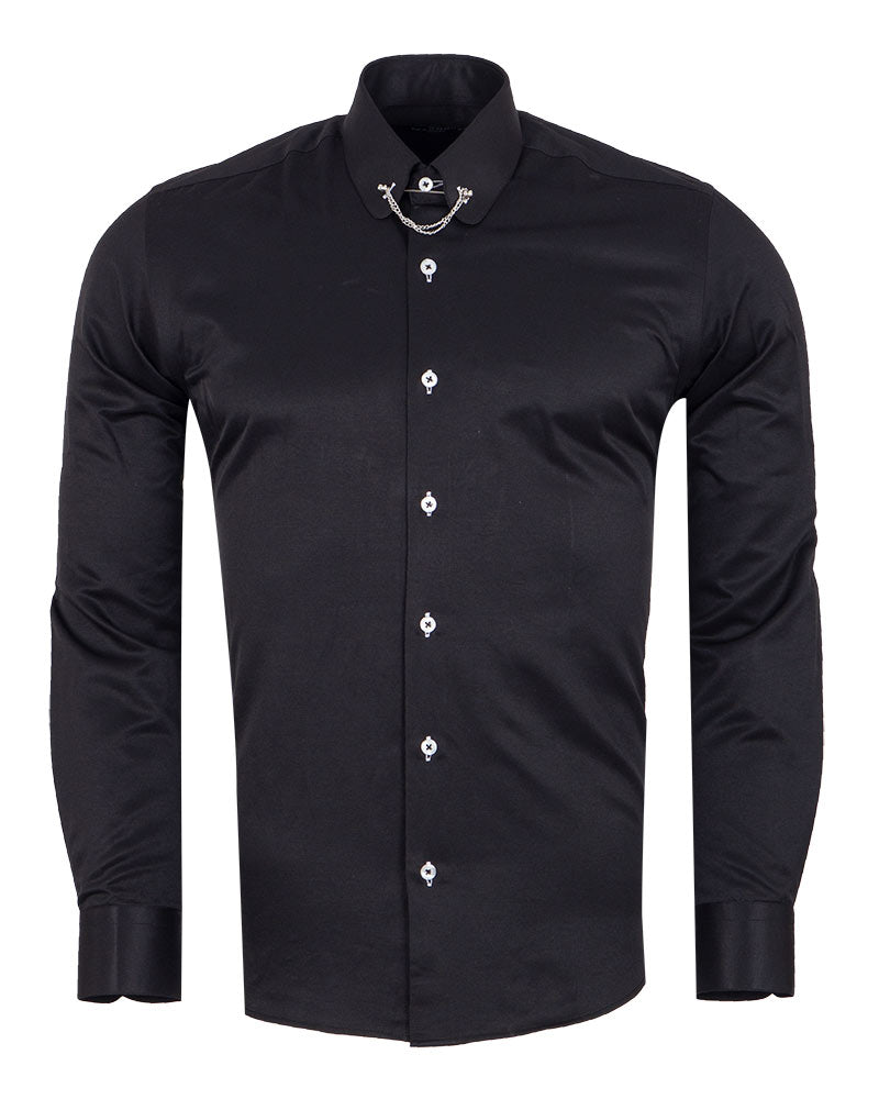 Mens black shirt with white collar sale