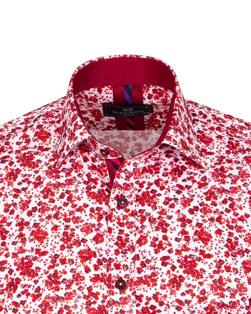 Red shops Floral Design Print Men's Shirt