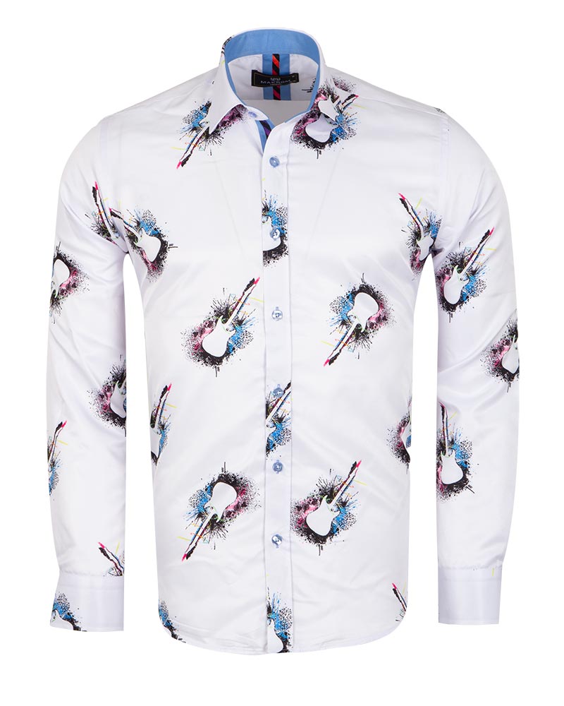 White Guitar Splash Print Men's Shirt