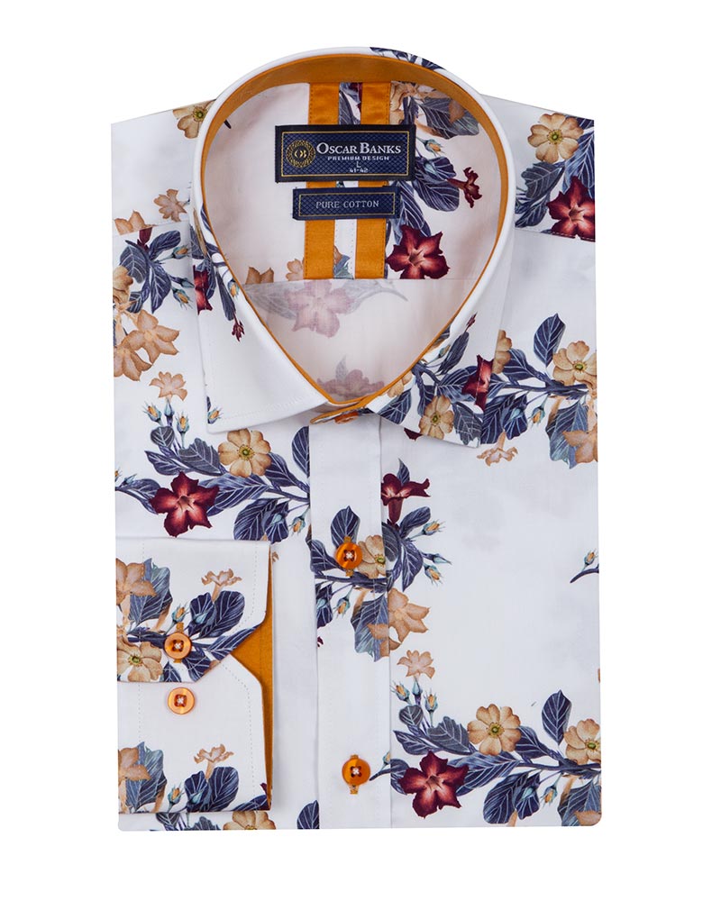 Orchid Print Men's Shirt with Matching Handkerchief