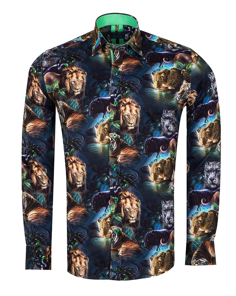 Wild Animals Print Shirt with Matching Handkerchief