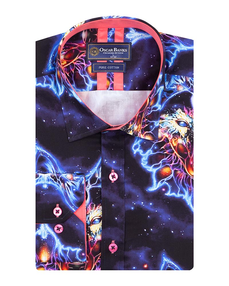 Space Wolf Print Men's Shirt with Matching Handkerchief