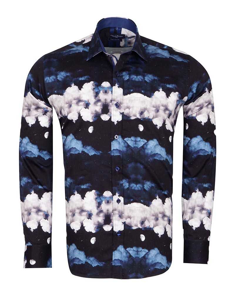 Cloud Print Men's Shirt with Matching Handkerchief