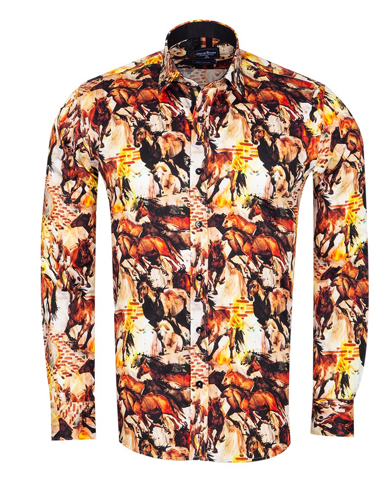 Horse Print Men's Shirt with Matching Handkerchief