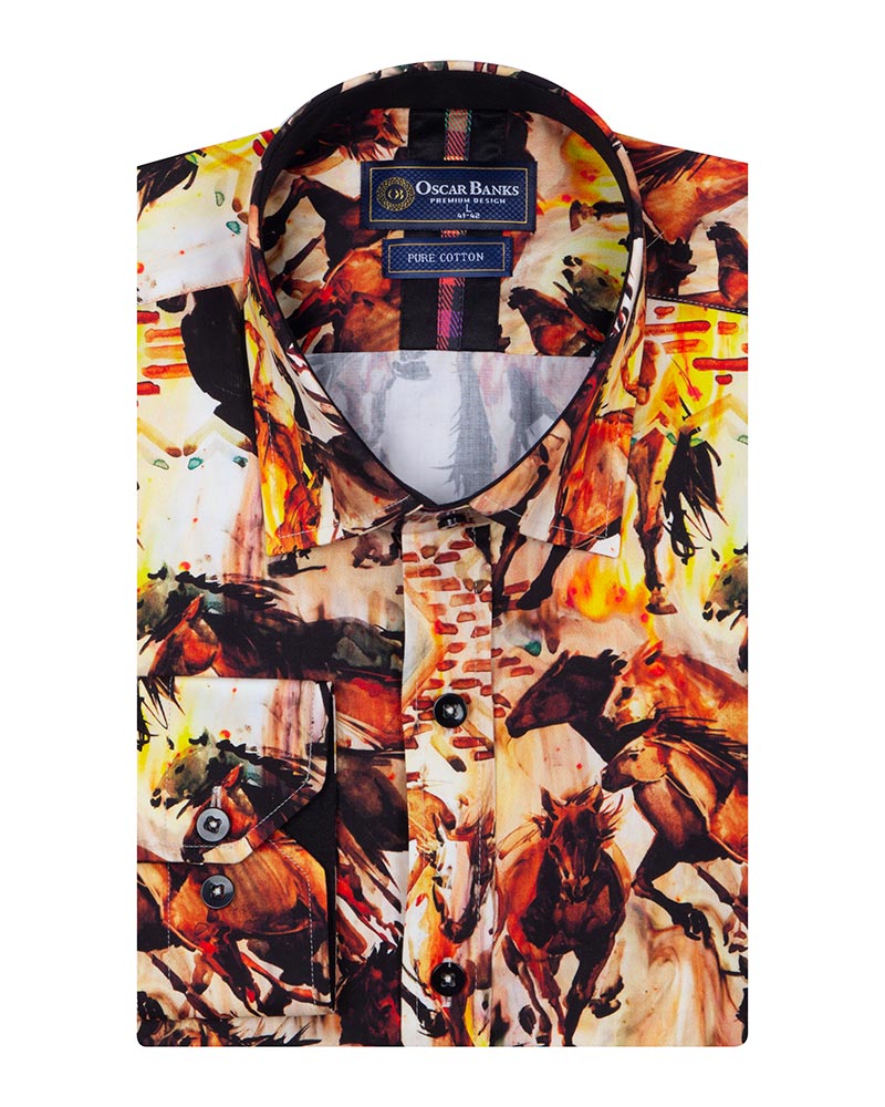 Horse Print Men's Shirt with Matching Handkerchief